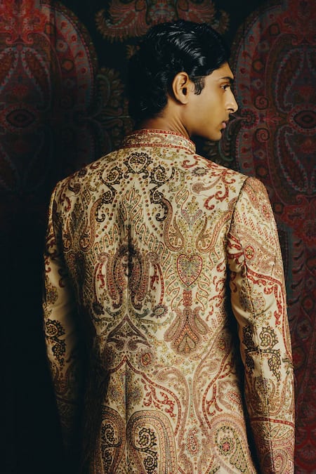 Dolly J Saffron Kashida Embroidered Sherwani Set 