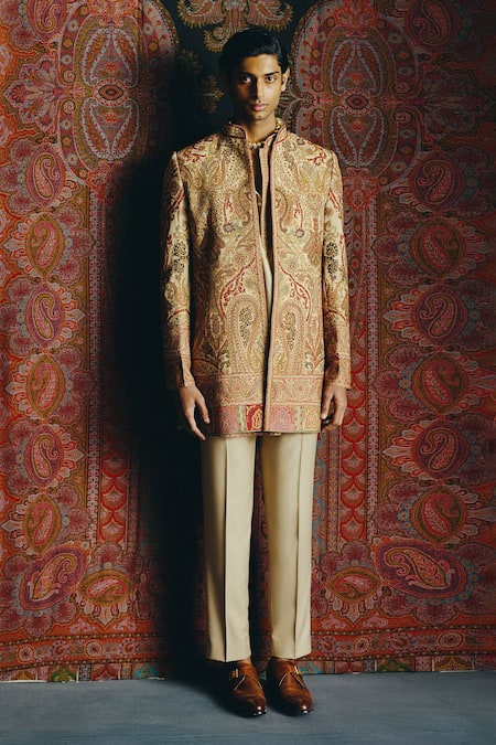 Dolly J Saffron Kashida Embroidered Sherwani Set 