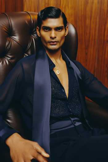 Buy Dolly J Blue Georgette, Crepe, Satin Nocturne Shirt And Pant Set Online at Aza Fashions Buy_Dolly J_Blue Georgette, Crepe, Satin Nocturne Shirt And Pant Set_Online_at_Aza_Fashions