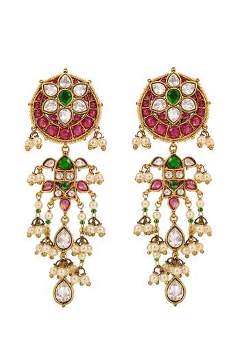 Prestones Polki Multi-Stone Brass Earrings 