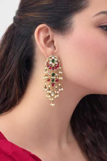 Prestones Polki Multi-Stone Brass Earrings 