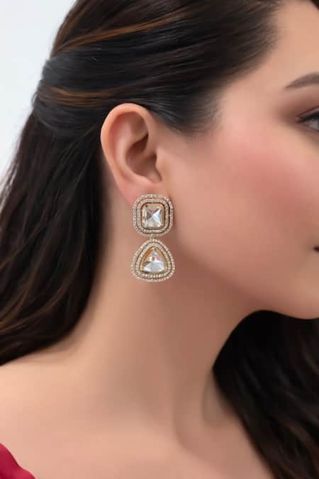 Prestones Gold Finished Brass Crystal Drop Earrings Pair 