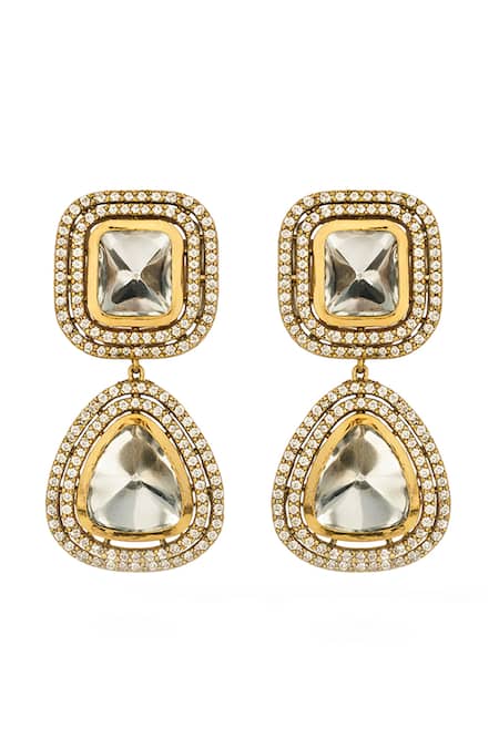 Prestones Gold Finished Brass Crystal Drop Earrings Pair 