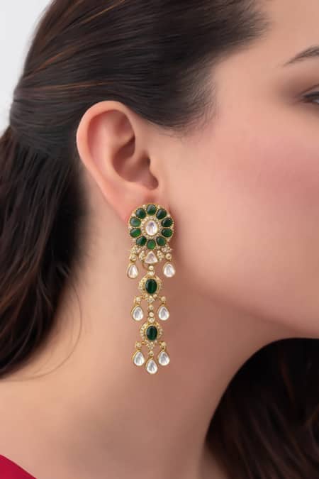 Prestones Polki Brass Long Earrings 