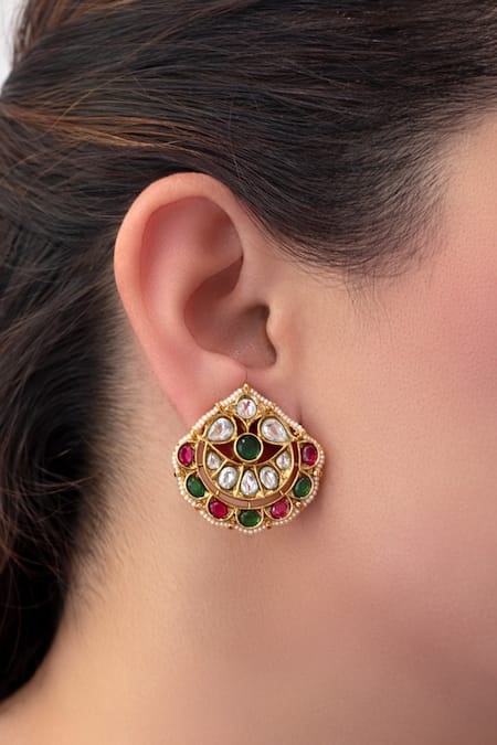 Prestones Polki Navratna Embellished Studs 