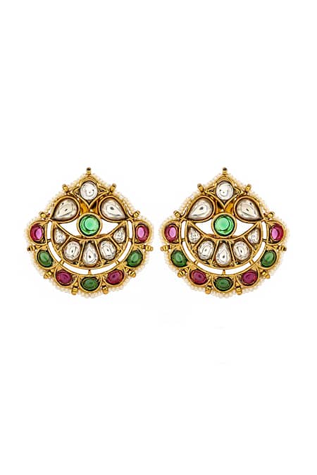 Prestones Polki Navratna Embellished Studs 