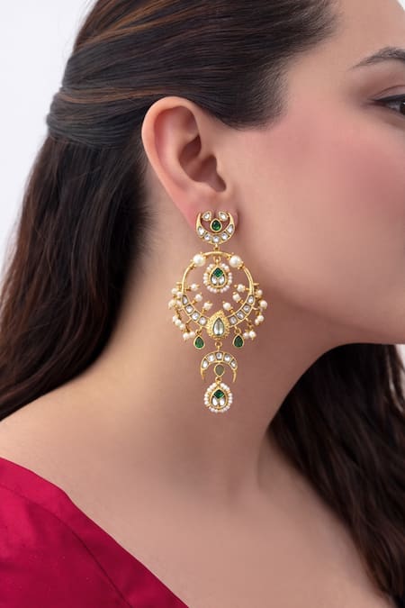 Prestones Polki Chandbali Gold-Finished Brass Earrings 