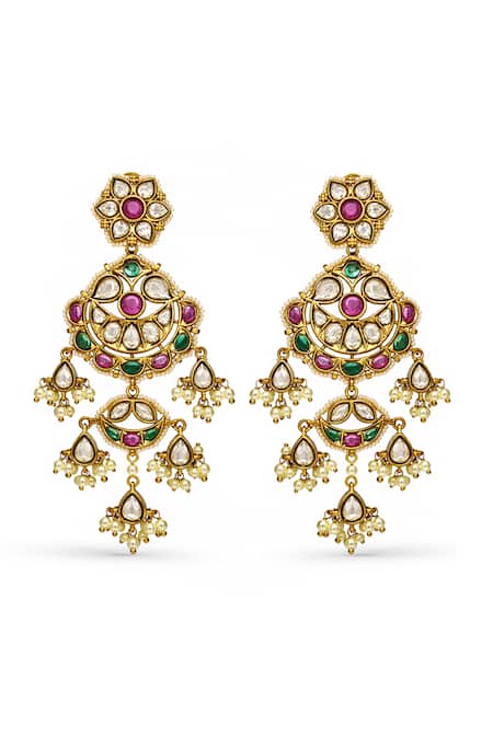 Prestones Polki Brass Danglers Earrings 