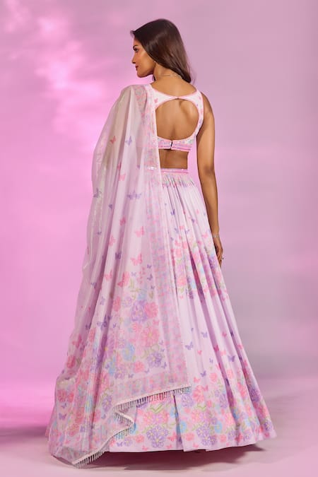 Label Priyanka Kar Flower Butterfly Print Lehenga Set 