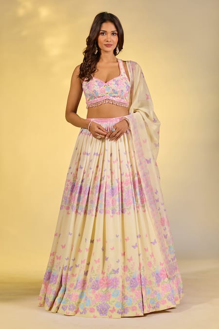 Label Priyanka Kar Floral Butterfly Print Lehenga Set 