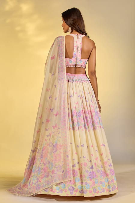 Label Priyanka Kar Floral Butterfly Print Lehenga Set 