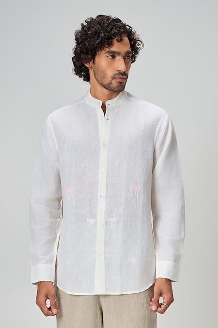 Honey&Me Tonal Hand Embroidered Linen Shirt