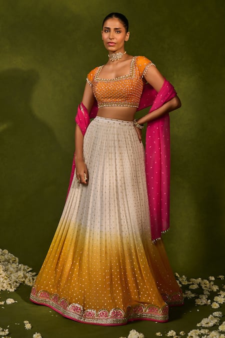 Chamee & Palak Devika Ombre Ruched Lehenga Set 