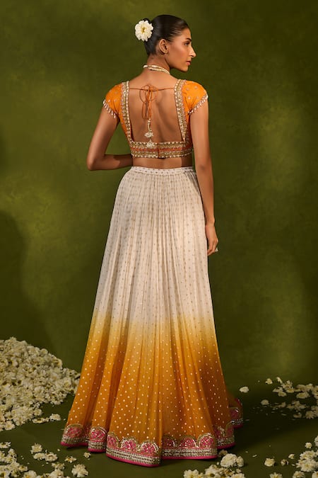 Chamee & Palak Devika Ombre Ruched Lehenga Set 