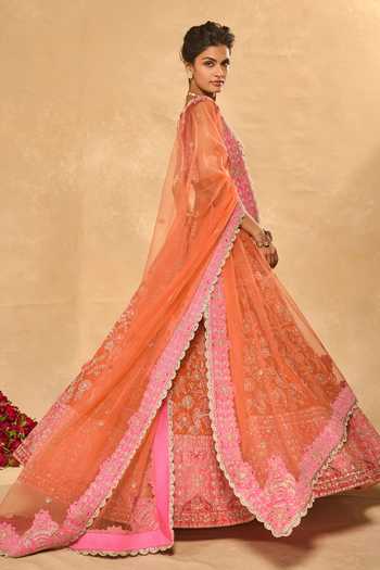 Chamee & Palak_Pink Silk, Organza, Net Beads, Pearls, Zari, Mahira Embellished Lehenga Set _Online_at_Aza_Fashions