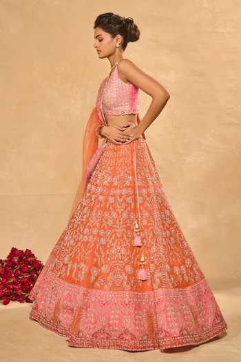 Chamee & Palak_Pink Silk, Organza, Net Beads, Pearls, Zari, Mahira Embellished Lehenga Set _at_Aza_Fashions