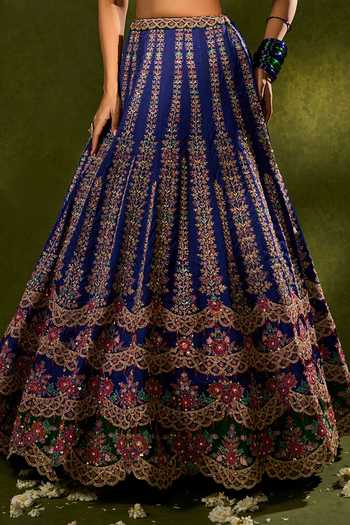 Chamee & Palak_Blue Silk, Organza Embroidery, Sequins, Oorja Resham Embellished Lehenga Set _at_Aza_Fashions