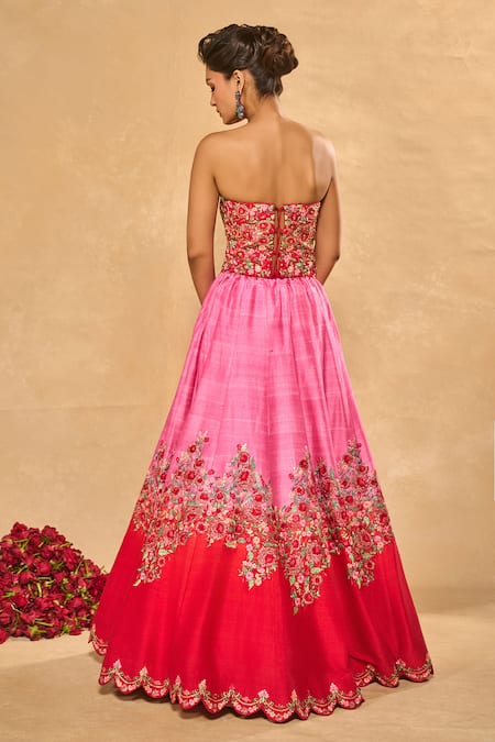 Chamee & Palak Tanya Floral Embroidered Ombre Lehenga Set 