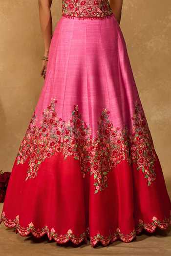 Shop_Chamee & Palak_Pink Silk, Net Embroidery, Sequins, Beads, Tanya Floral Ombre Lehenga Set _Online_at_Aza_Fashions
