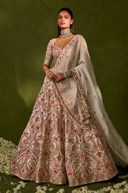 Chamee & Palak Saisha Embroidered Raw Silk Bridal Lehenga Set 