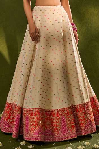 Buy_Chamee & Palak_Pink Silk, Organza, Dupion Embroidery, Sequins, Anvi Woven Jamewar Lehenga Set _Online_at_Aza_Fashions
