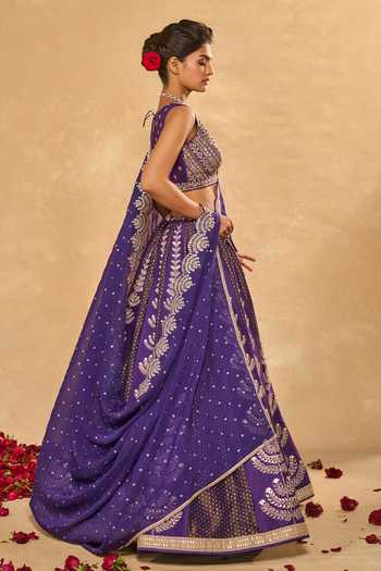 Buy_Chamee & Palak_Purple Silk, Organza, Dupion, Tissue Embroidery, Maitri Pita And Lehenga Set _Online_at_Aza_Fashions