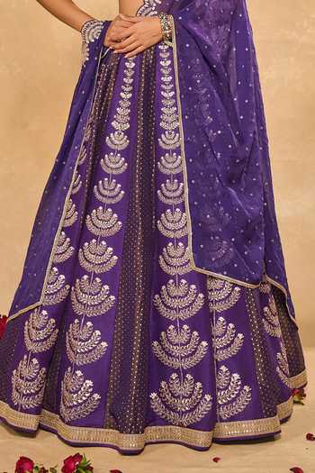 Shop_Chamee & Palak_Purple Silk, Organza, Dupion, Tissue Embroidery, Maitri Pita And Lehenga Set _Online_at_Aza_Fashions