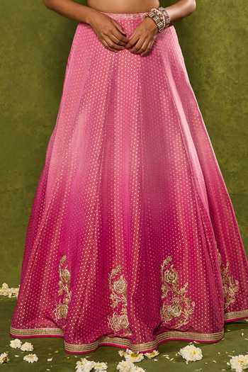 Shop_Chamee & Palak_Pink Silk, Net, Tissue Sequins, Beads, Inara Floral Motif And Ombre Lehenga Set _Online_at_Aza_Fashions