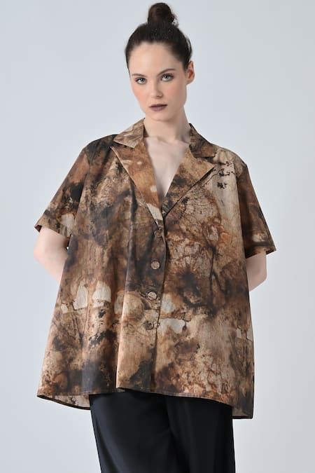 Samant Chauhan Brown Terra Brush Printed Shirt 