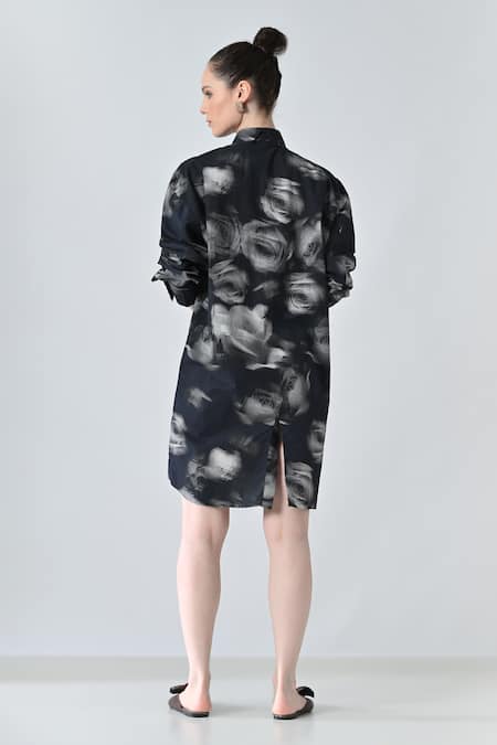 Samant Chauhan Black Blur Rose Print Shirt 