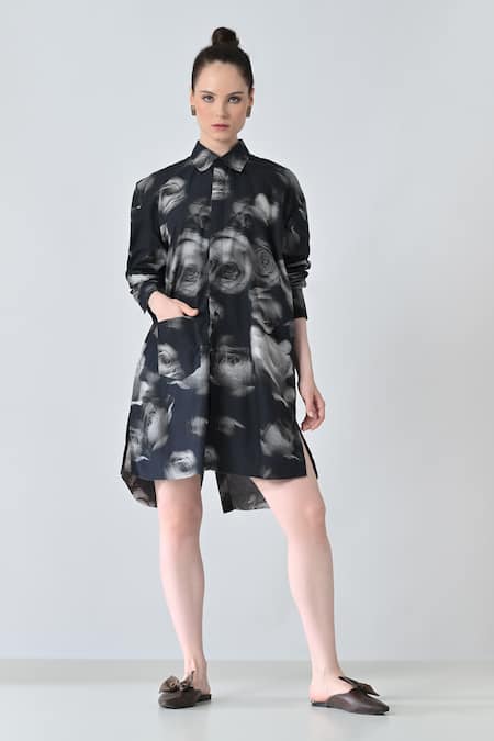 Samant Chauhan Black Blur Rose Print Shirt 