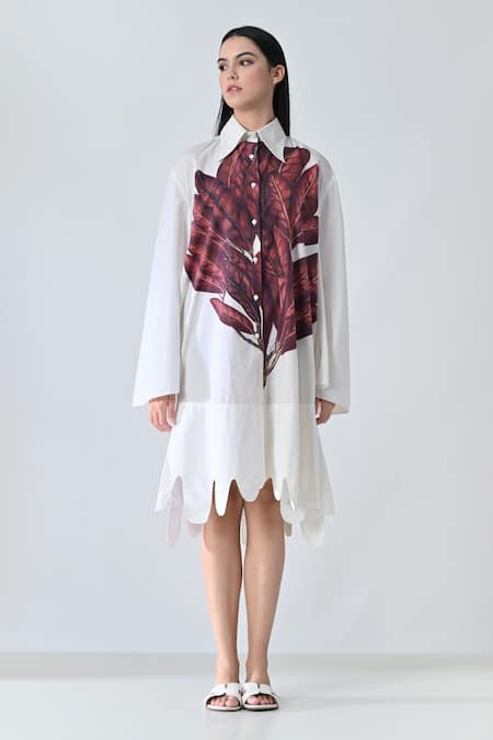 Samant Chauhan Crimson Leaf Cotton Silk Dress 