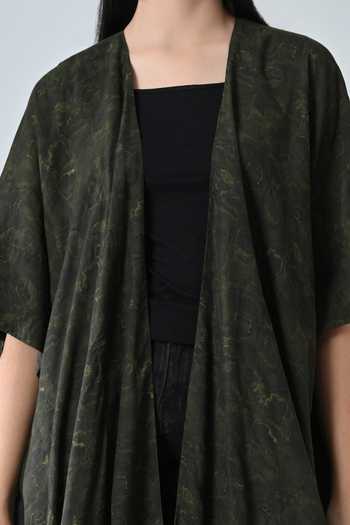 Buy_Samant Chauhan_Olive Green Cotton, Viscose V-neck Moss Draped Kaftan _Online_at_Aza_Fashions