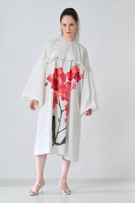 Samant Chauhan Orchid Print Shirt Dress 