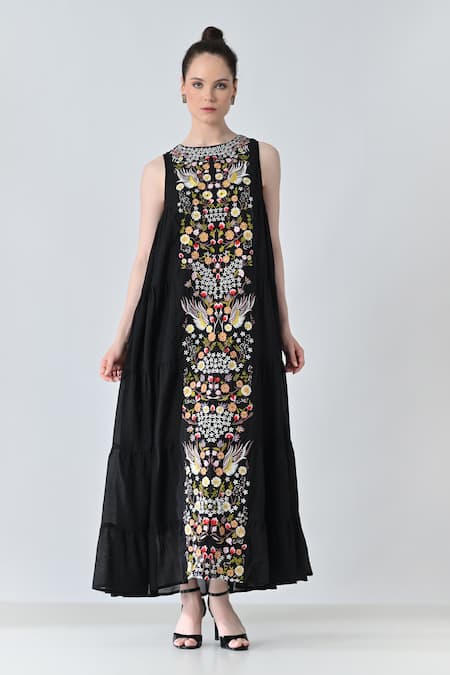 Samant Chauhan Floral Embroidered Cotton Silk Dress 