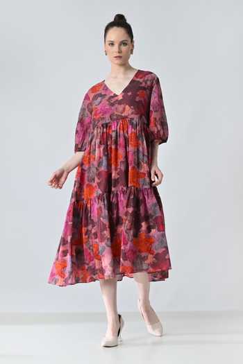 Samant Chauhan Bloom Print Tiered Dress 