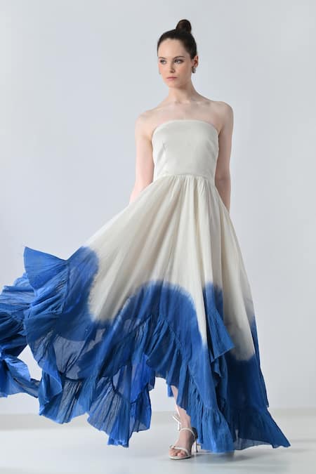 Samant Chauhan Ombre Layered Ruffle Strapless Dress 