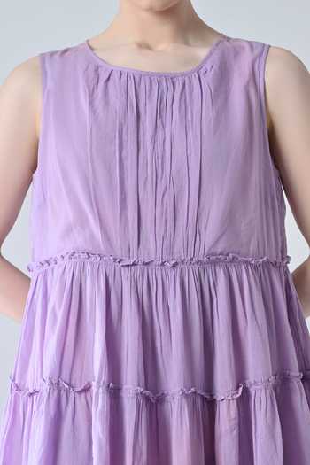 Buy_Samant Chauhan_Purple Cotton Round Neck Lilac Breeze Tiered Short Dress _Online_at_Aza_Fashions