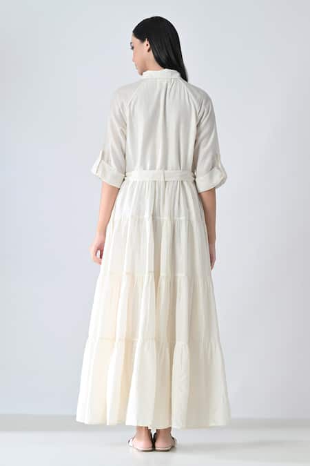 Samant Chauhan Garden Embroidered Cotton Silk Dress With Belt 