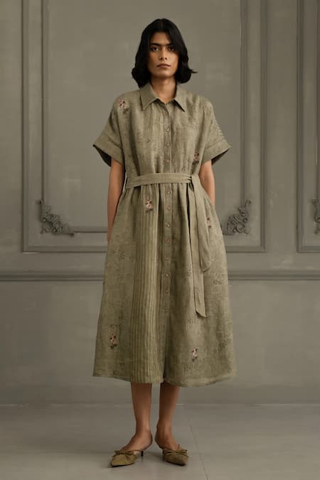 Arcvsh By Pallavi Singh Hand Block Print Linen Dress 