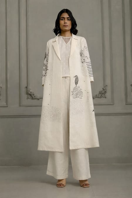 Arcvsh By Pallavi Singh Hand Block Print Linen Jacket Pant Set 