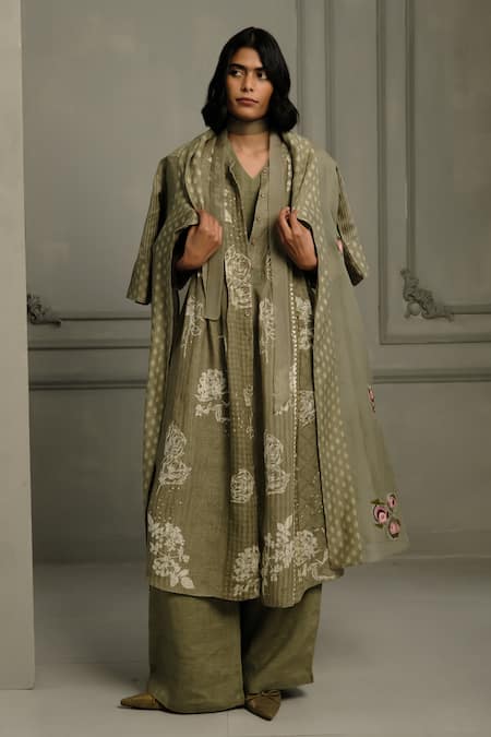 Arcvsh By Pallavi Singh Hand Block Print Linen Dress & Pant Set 