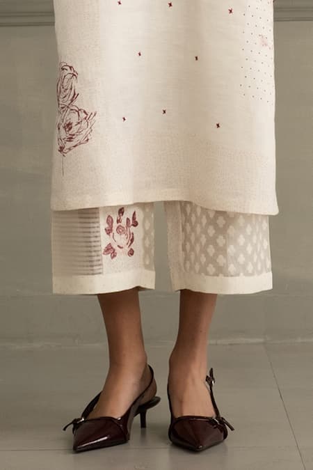 Arcvsh By Pallavi Singh Ivory Silk, Organza, Chanderi, Linen Embroidery High Hand Block Print Kurta Set Online at Aza Fashions Arcvsh By Pallavi Singh_Ivory Silk, Organza, Chanderi, Linen Embroidery High Hand Block Print Kurta Set _Online_at_Aza_Fashions