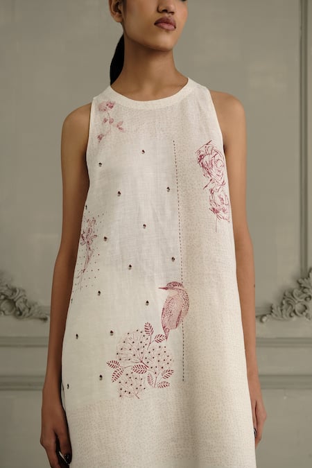 Buy_Arcvsh By Pallavi Singh_Ivory Silk, Organza, Chanderi, Linen Embroidery High Hand Block Print Kurta Set _Online_at_Aza_Fashions