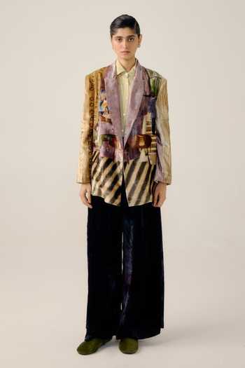 Cord_Multi Color Velvet Living Room Print Oversized Blazer _Online_at_Aza_Fashions
