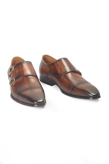 Domani Wellington Patina Leather Monk Strap Shoes 