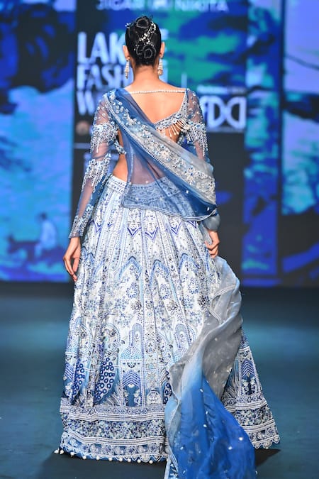 Jigar & Nikita Peacock Ombre Embroidered Lehenga Set 