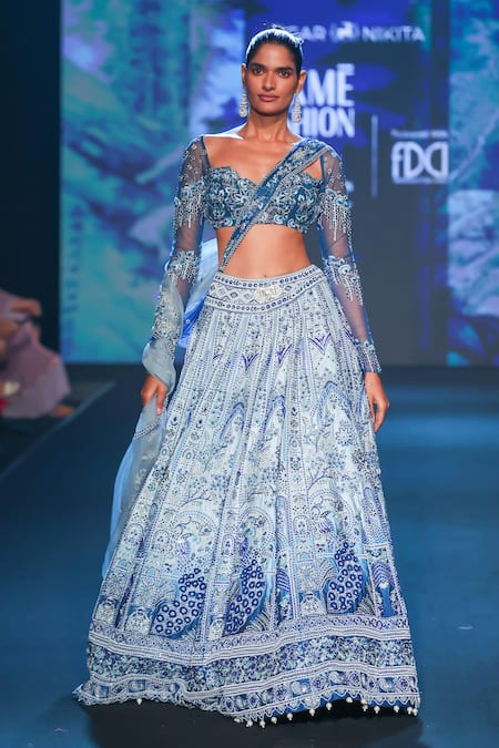 Jigar & Nikita Peacock Ombre Embroidered Lehenga Set 