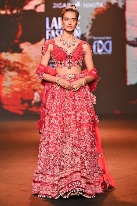 Jigar & Nikita Ethereal East Royal Red Embroidered Lehenga Set 