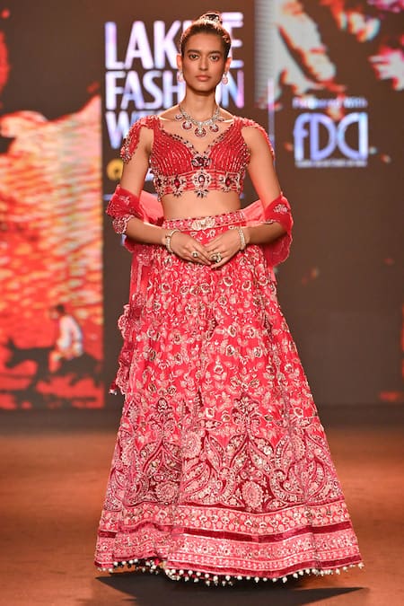 Jigar & Nikita Ethereal East Royal Red Embroidered Lehenga Set 